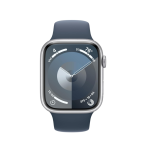 Apple Watch Series 9 [GPS + Cellular 45mm] Smartwatch with Silver Aluminum Case with Storm Blue Sport Band